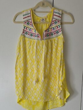 Yellow Embroidered Sleeveless Women's Top